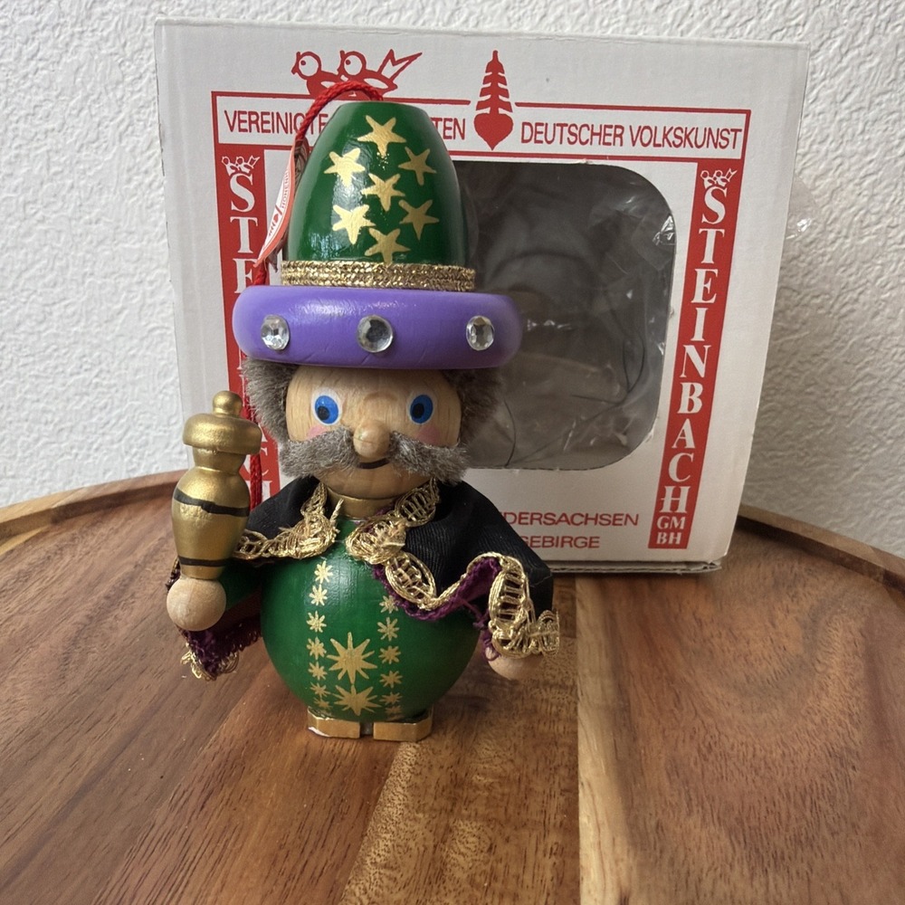 Vtg Steinbach Ornament Wiseman ~4", Wooden Melchior W/tag Handpainted Erzgebirge